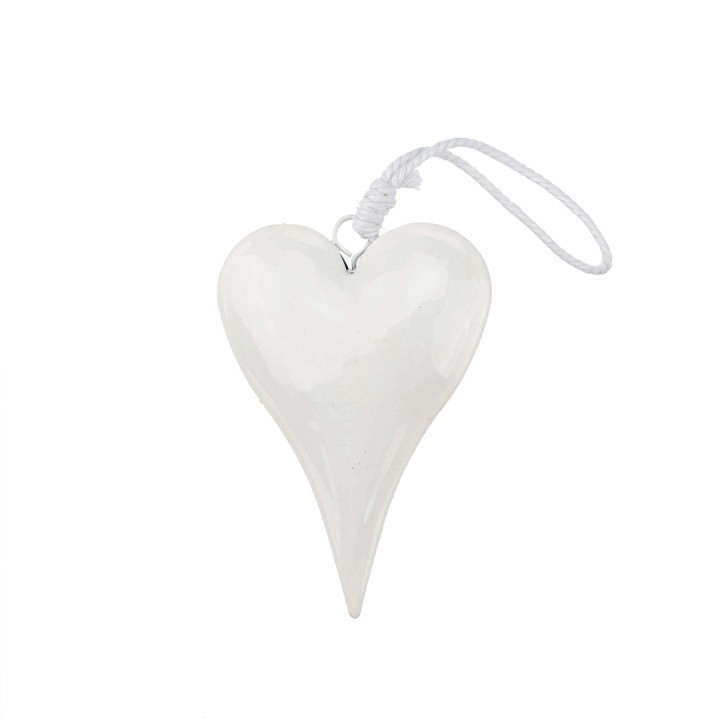 Metal heart, white,with hanger 6,7x10x1,7cm