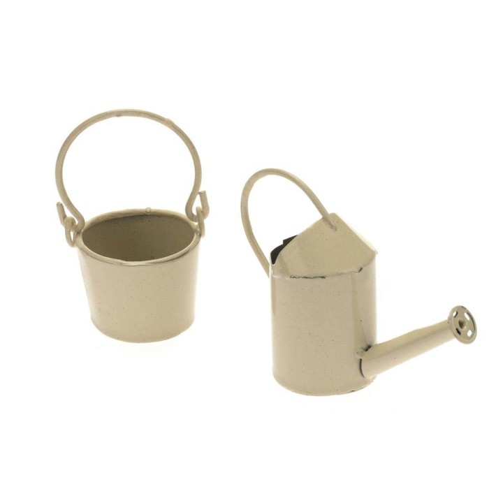 Mini-Gardening Giesskanne und Eimer, creme H: 5cm