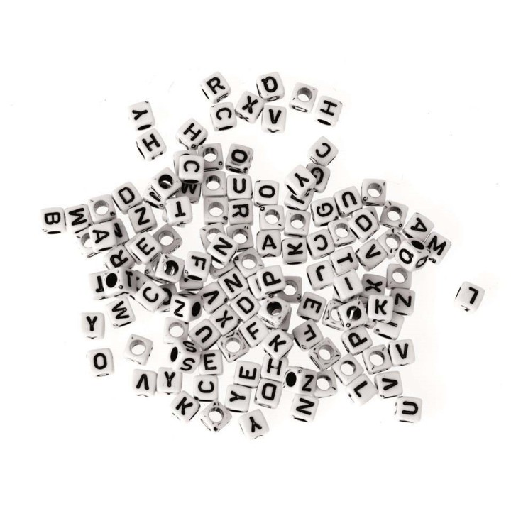 Kunststoff-Würfel mit Loch 50g Alphabet schwarz/weiss 5x5mm