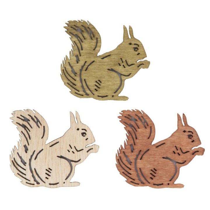 Deco en bois écureuils, brun 18pcs 2,5cm, FSC
