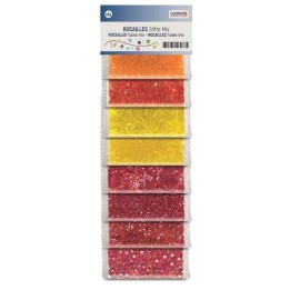 Rocailles/tubes mix, orange/ jaune/rouge, 40g