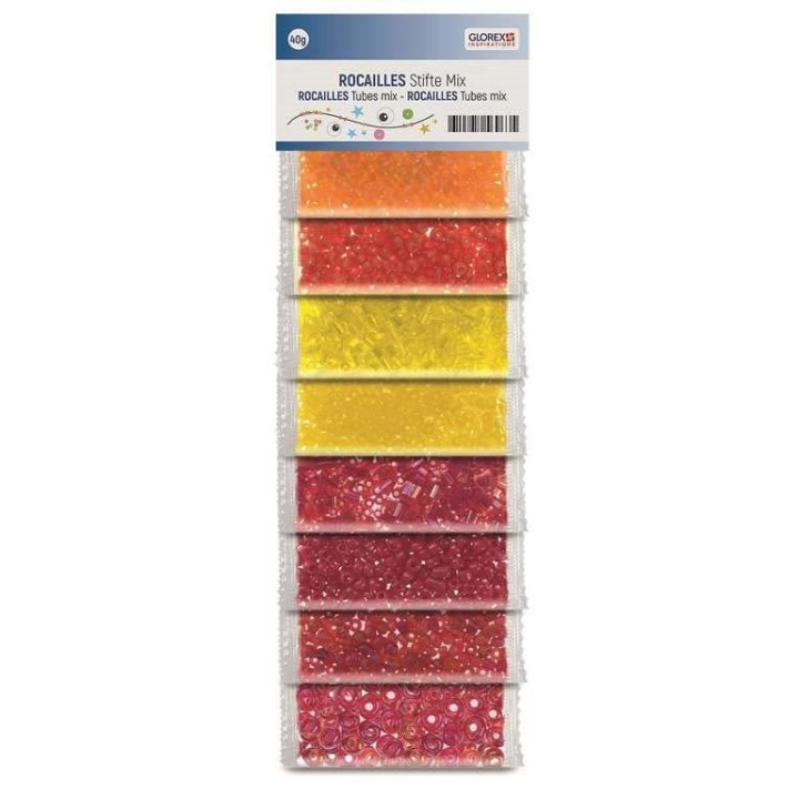 Rocailles/Stifte Mix, Orange Gelb/Rot Töne, 40g