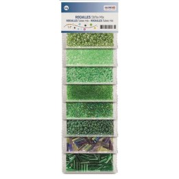 Rocailles/tubes mix, green 8 colours, 40g