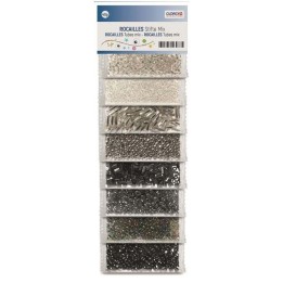 Rocailles/Stifte Mix, 8 Farben 40g weiss/silber/grau/schwarz-mix