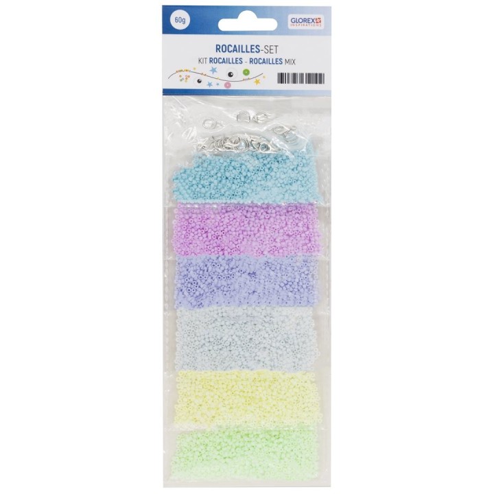 Rocailles-Set 2,6mm mit Kordel und Verschlüssen pastellfarben