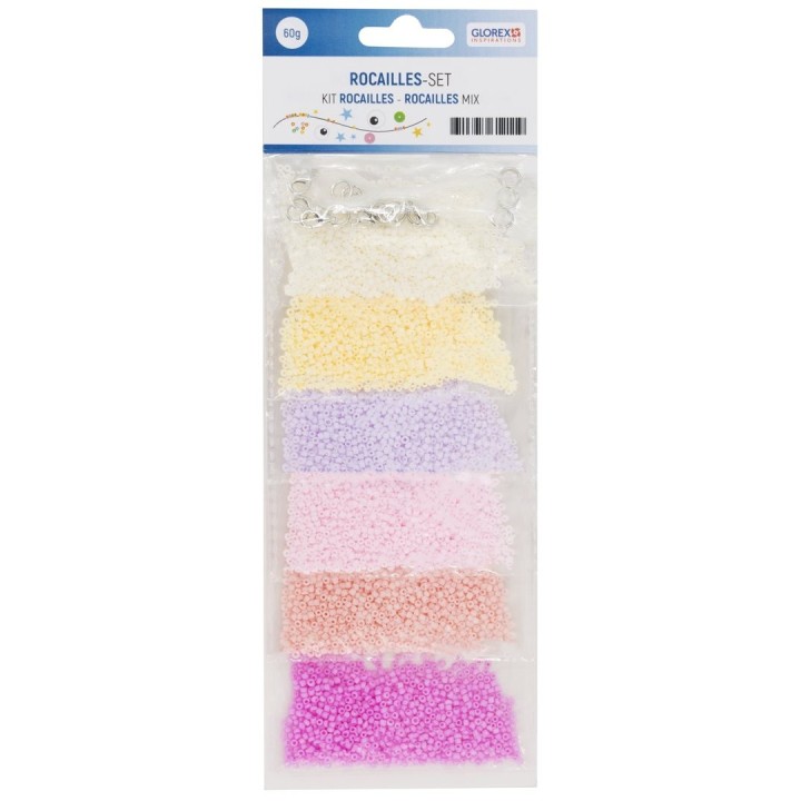 Rocailles-Set 2,6mm mit Kordel und Verschlüssen pastellfarben