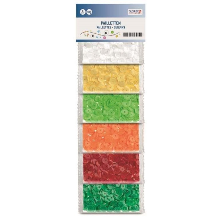 Pailletten, 6mm, 6 Farben, 30g bunt, matt