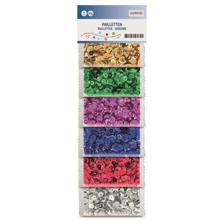 Sequins, 6mm, 6 colours, 30g multicolor, brilliant