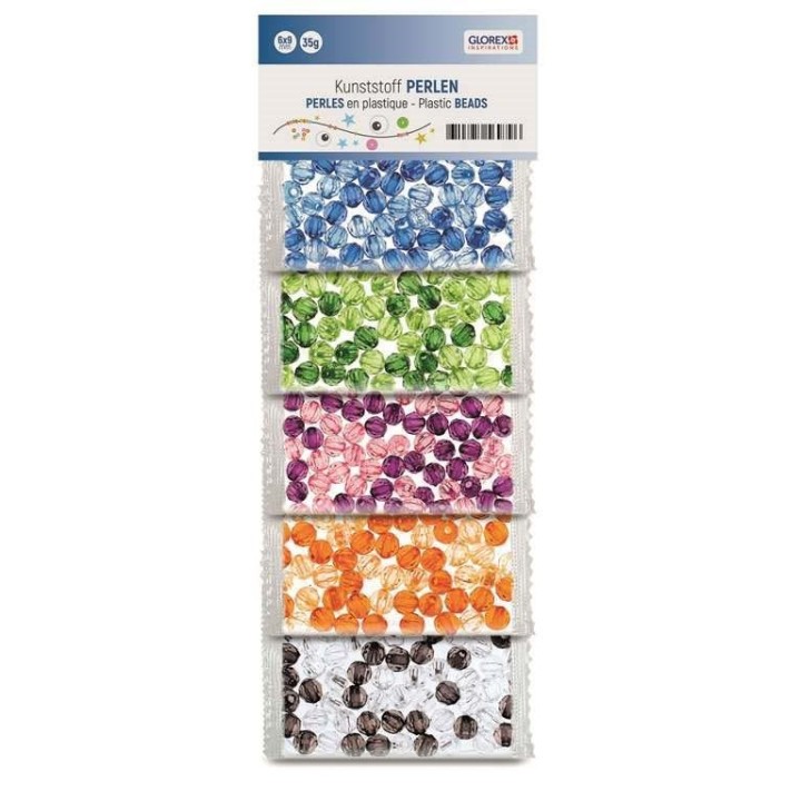 Kunststoff Perlen, transparent bunt, 6mm, 5-fach sortiert, 50g