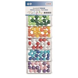 Perles en plastique multicol. à pois, 10mm, 5 couleurs, 50g