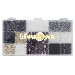 Perlen-Set, 170g schwarz/weiss