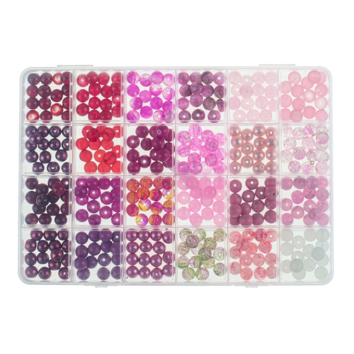 Glasperlen-Schmuckset rot/pink sortiert