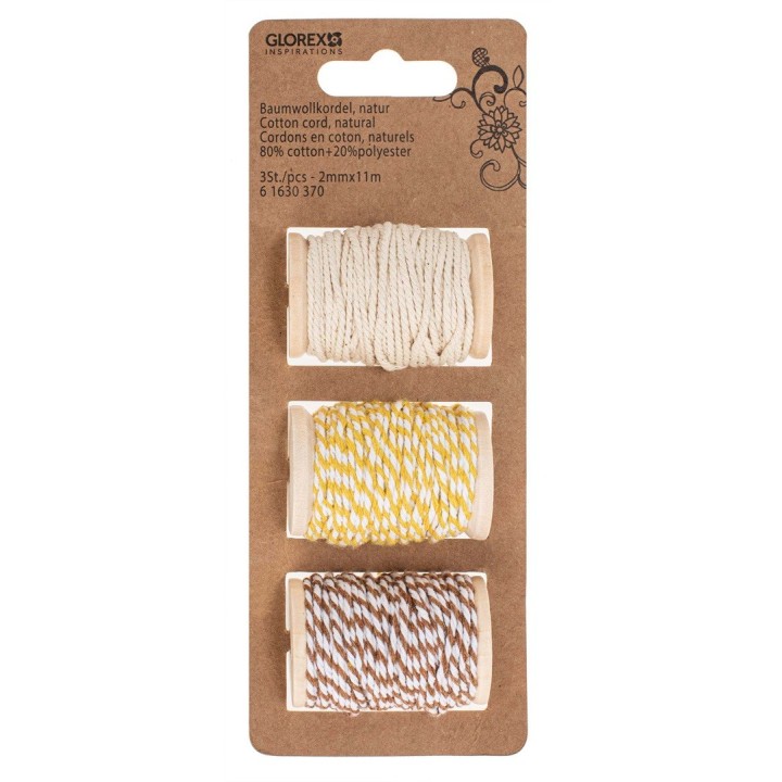 Baumwollkordel Set 3-teilig 2mmx11m, 80% Baumwolle/20% Polyester