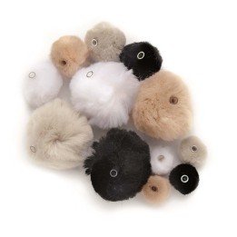 Pompons acrylique env.45pcs noir/blanc/gris