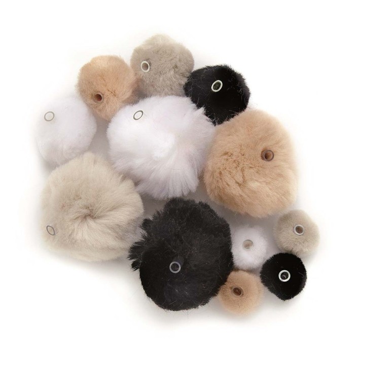 Pompons acrylique env.45pcs noir/blanc/gris