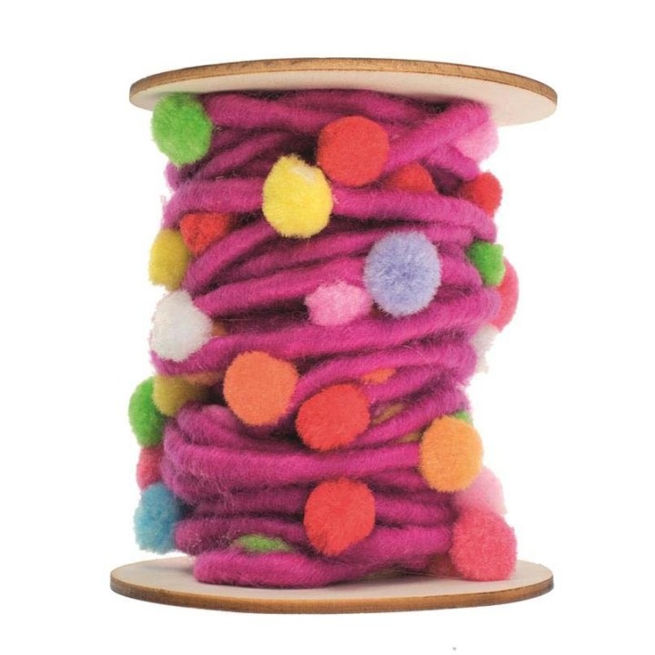 Filzkordel mit Pompons flieder 5M/Rolle