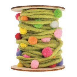 Felt cord with pompons green 5m roll
