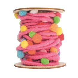Filzkordel mit Pompons, rosa 5M/Rolle