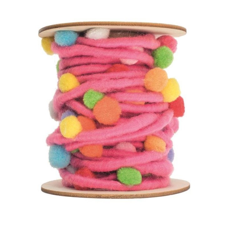 Filzkordel mit Pompons, rosa 5M/Rolle