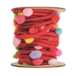 Filzkordel mit Pompons, rot 5M/Rolle