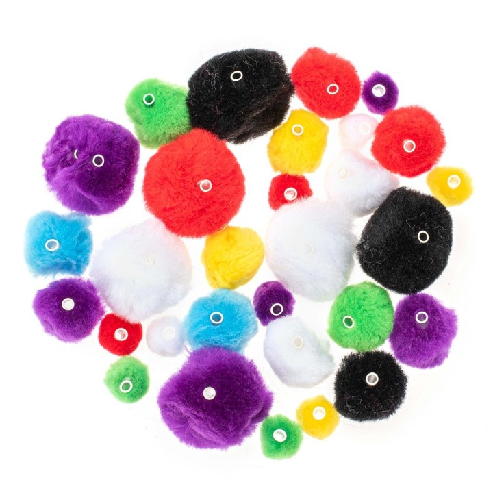 Pompon mix, 48 Stück mit Röhren 15-35mm