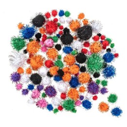 Glitter pompons mix, 100pcs 15-30mm