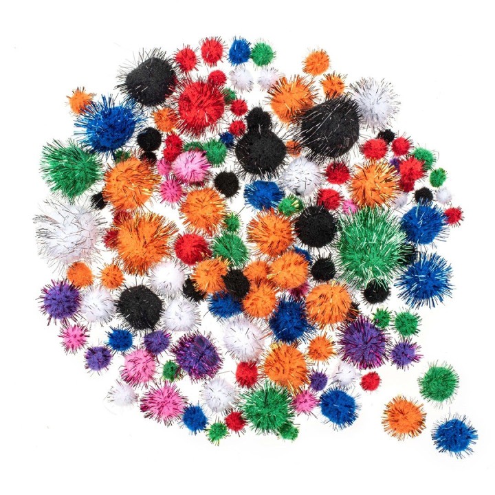 Glitter Pompon mix, 100 Stück 15-30mm