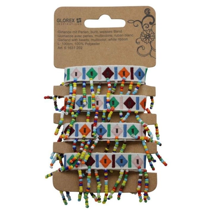 Girlande mit Perlen, bunt 1m weisses Band