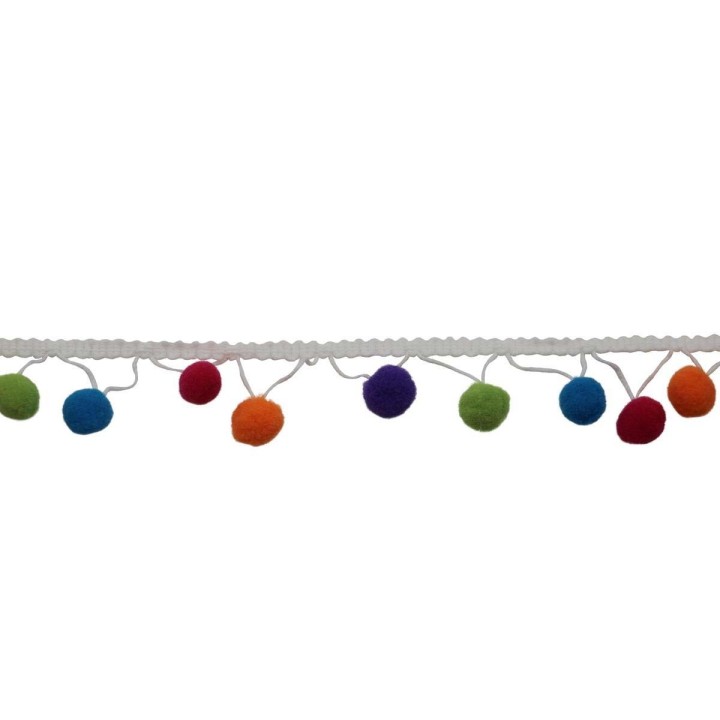Pompon Girlande, bunt 1m weisses Band