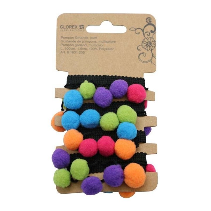 Pompon Girlande, bunt 1m schwarzes Band