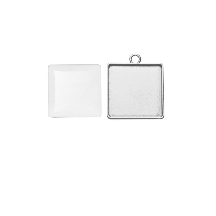 Pendant square silver color 27x27mm