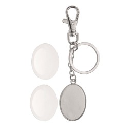 Porte-clé double-face ovale couleur argent 37x27mm