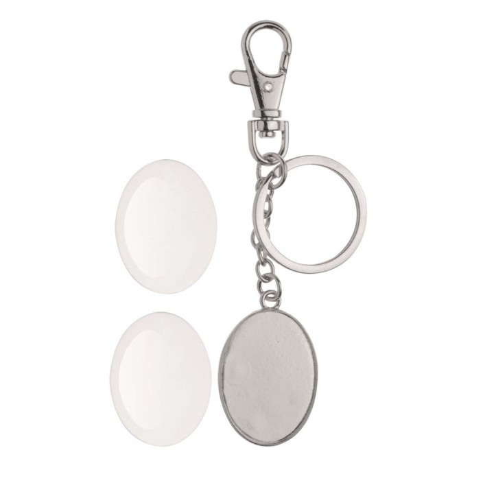 Keyring pendant double-sided silver color oval 37x27mm