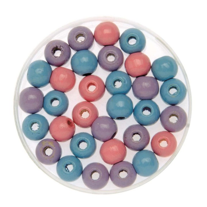 Holzperle 8mm 80 Stück rosa / flieder / hellblau
