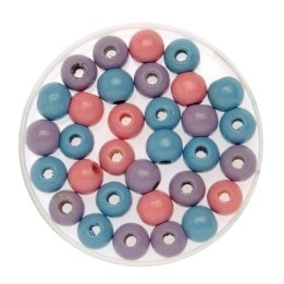 Holzperle 10mm 47 Stück rosa / flieder / hellblau
