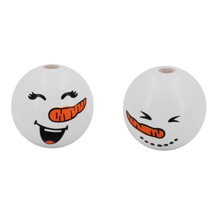 Boule bois visage bonh.neige 4pcs, 3,5cm, 2 diff. dessins