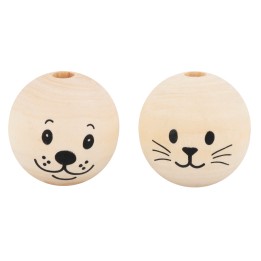 Holzkugel m. Gesicht Hund+Katz 8St, 2,5cm, natura