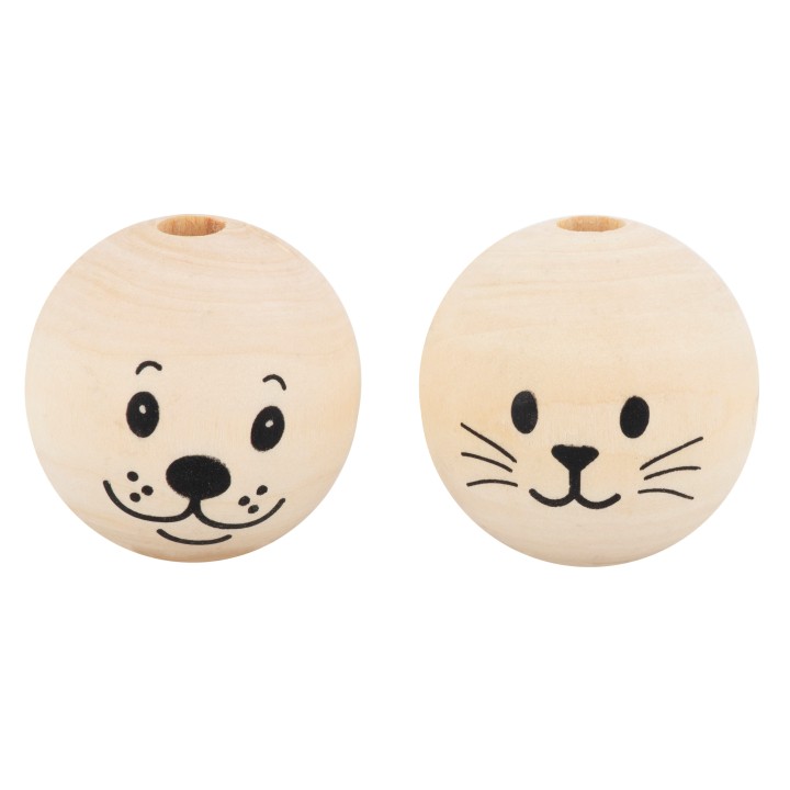Holzkugel m. Gesicht Hund+Katz 8St, 2,5cm, natura