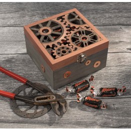 Holzbox mit Motiv Räder 14,8x14,8x9cm
