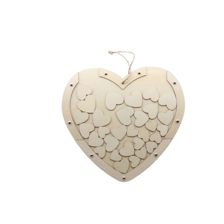 Herz mit Hänger Holz 30x27,5cm natur, mit 30 kleinen Herzen