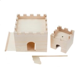 Burg 3-teilig mit Fahne aus Holz 18x18x15cm / 10x10x10cm