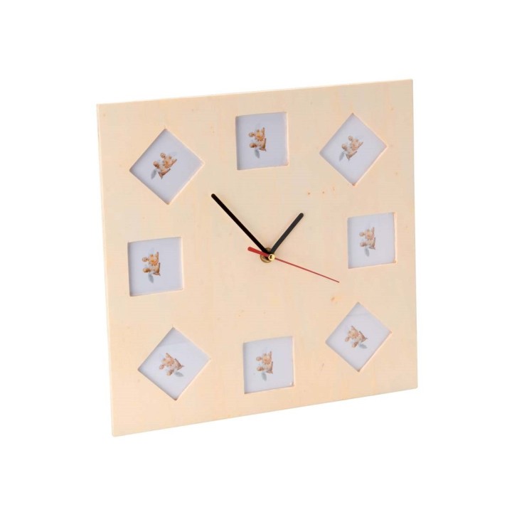 Uhr mit 8 Bilder aus Holz 30x30cm