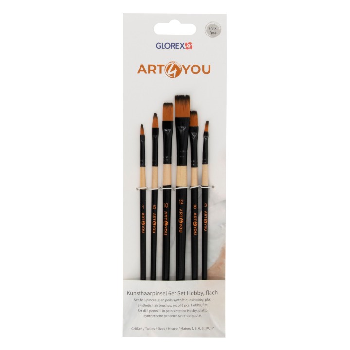 Synthetic Hobbypinsel 6er Set Flach, Gr. 1,3,6,8,10,12