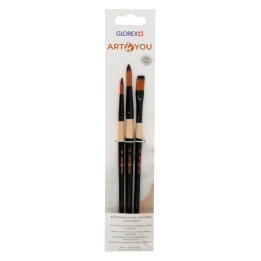 Synthetic Hobbypinsel 3er Set rund Gr. 8+12, Flach Gr. 10