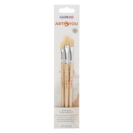 Pinceaux poils naturels 3pcs Plat, tailles: 4, 8,12