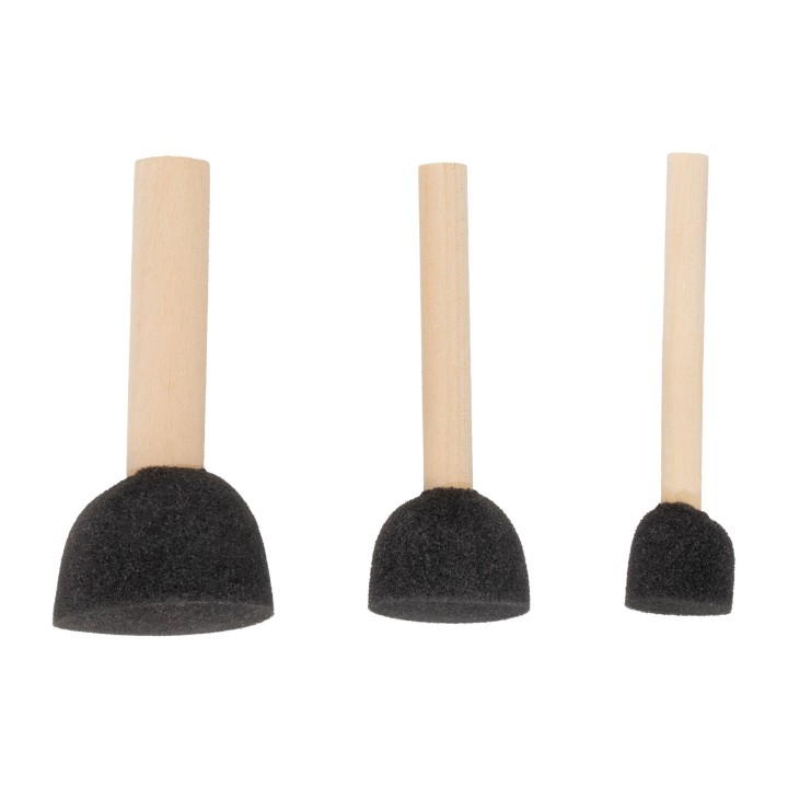 Sponge brushes, 3 round Sizes 20,30,40mm,wooden handle