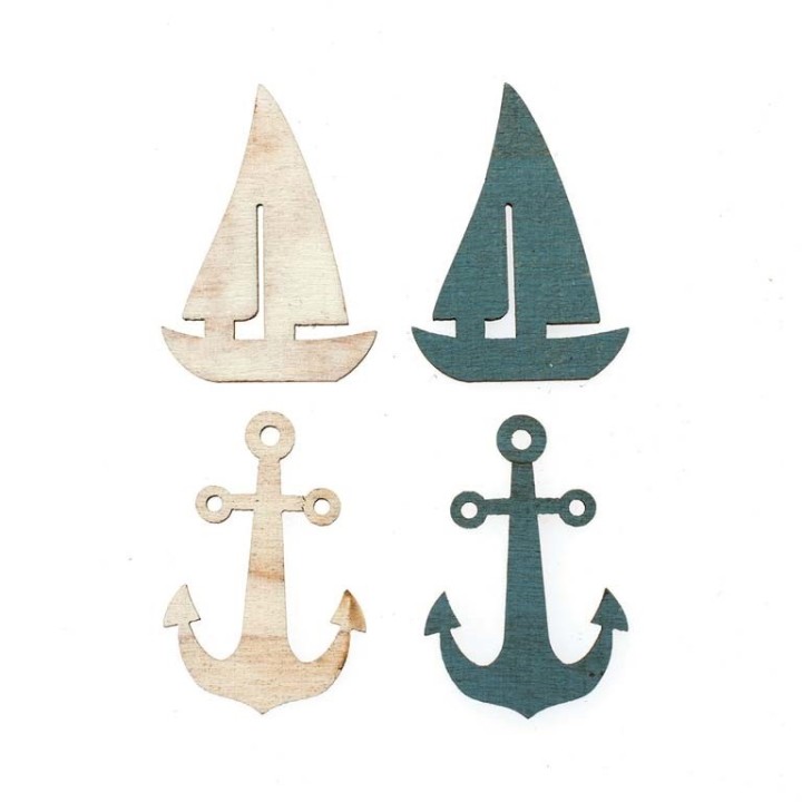 Holzstreuteile Anker / Boote 12 Stück 3x4x0,4cm