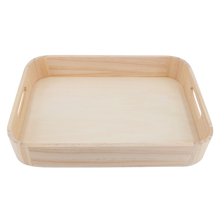 Tablett mit Griff 34,5x24,5x6cm aus Holz, abgerundete Ecken