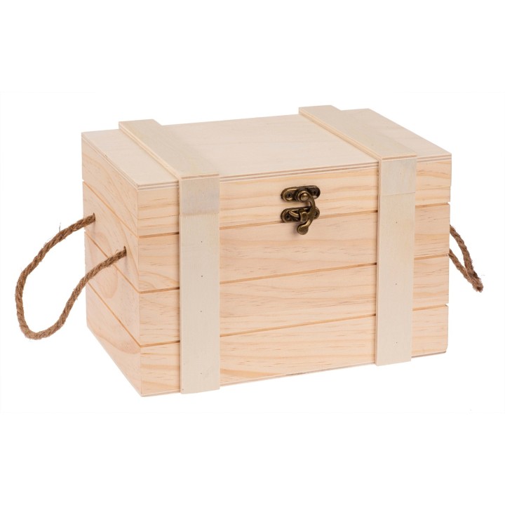 Boîte à trésor avec poignée bois, 24x16,5x15,5cm FSC