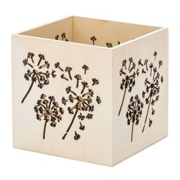 Windlicht aus Holz, Pusteblume 10x10x10cm
